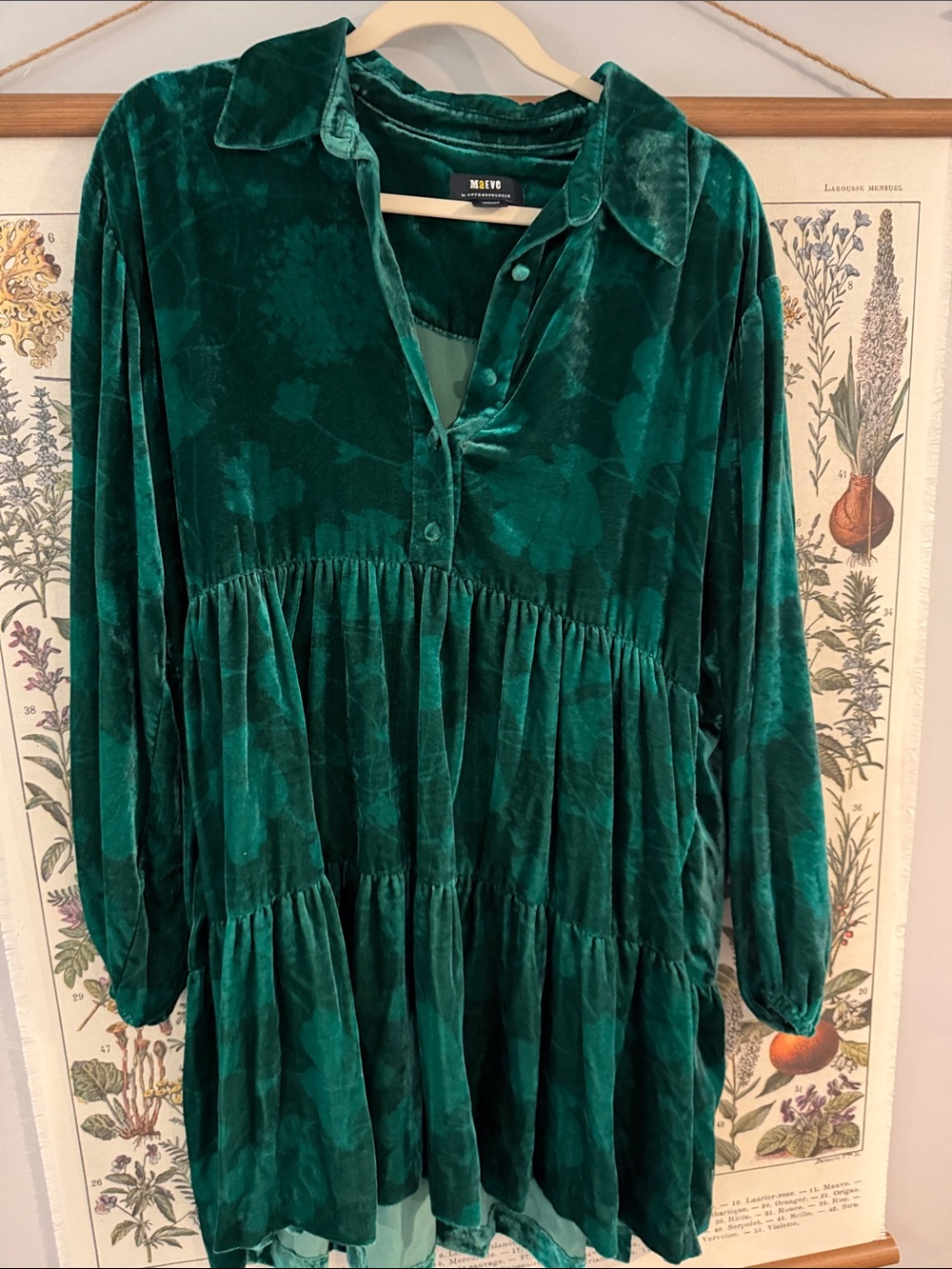 Maeve Emerald Velvet Tiered Long Sleeve Dress